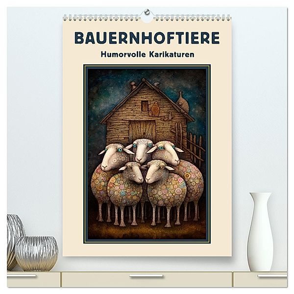 Bauernhoftiere - Humorvolle Karikaturen (hochwertiger Premium Wandkalender 2024 DIN A2 hoch), Kunstdruck in Hochglanz, Calvendo, Erich Krätschmer