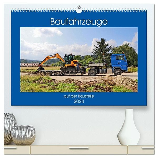 Baufahrzeuge auf der Baustelle (hochwertiger Premium Wandkalender 2024 DIN A2 quer), Kunstdruck in Hochglanz, Günther Geiger