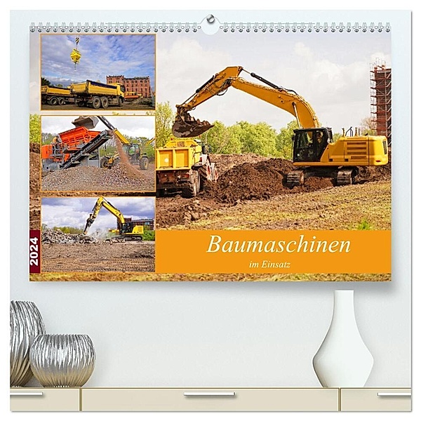 Baumaschinen im Einsatz (hochwertiger Premium Wandkalender 2024 DIN A2 quer), Kunstdruck in Hochglanz, Babetts Bildergalerie - Babett Paul