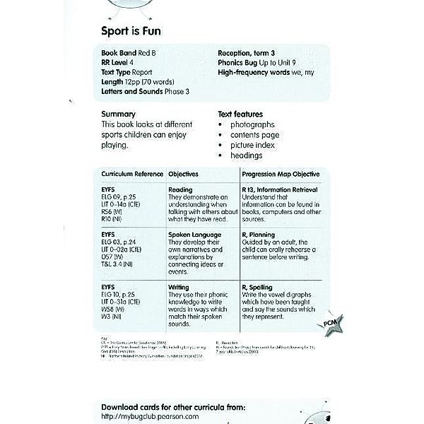 BC NF Red B (KS1) Sport is Fun Guided Reading Card