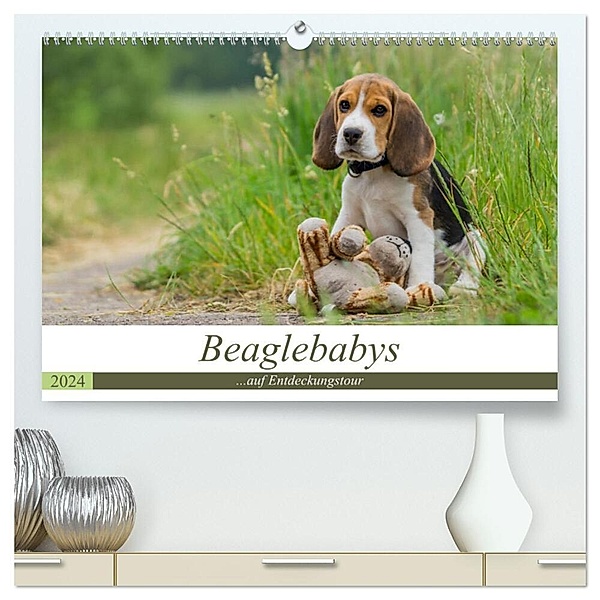 Beaglebabys auf Entdeckungstour (hochwertiger Premium Wandkalender 2024 DIN A2 quer), Kunstdruck in Hochglanz, Sonja Teßen