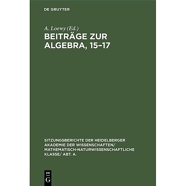 Beiträge zur Algebra, 15-17