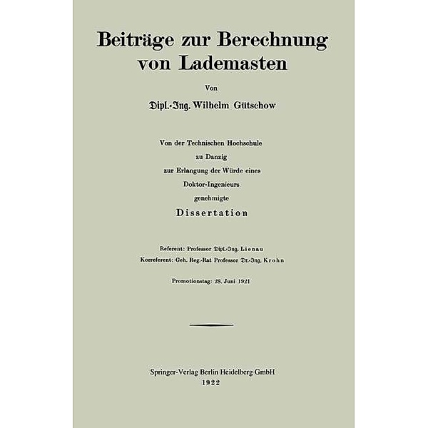 Beiträge zur Berechnung von Lademasten, Wilhelm Gütschow