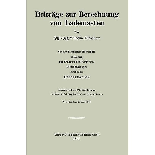 Beiträge zur Berechnung von Lademasten, Wilhelm Gütschow