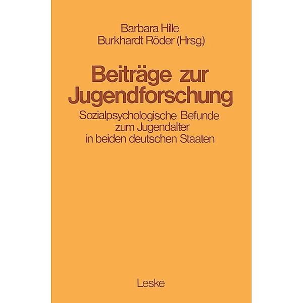 Beiträge zur Jugendforschung, Barbara Hille, Burkhard Roeder