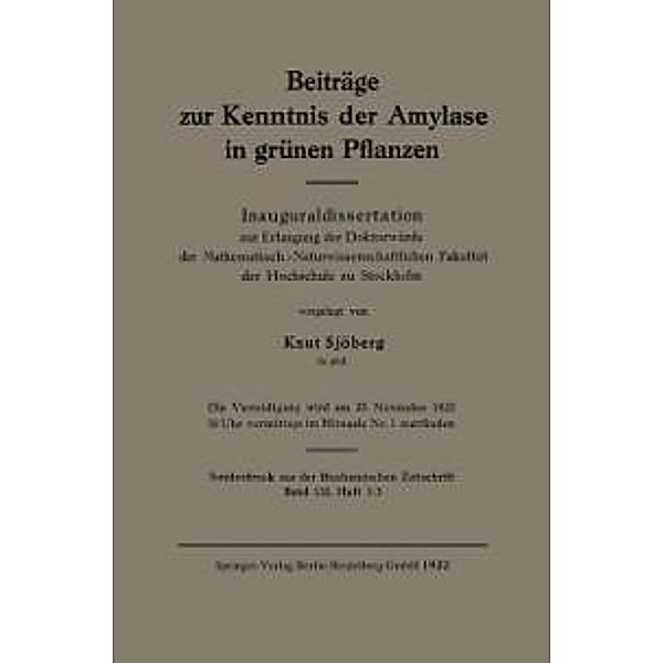 Beiträge zur Kenntnis der Amylase in grünen Pflanzen, Knut Sjöberg