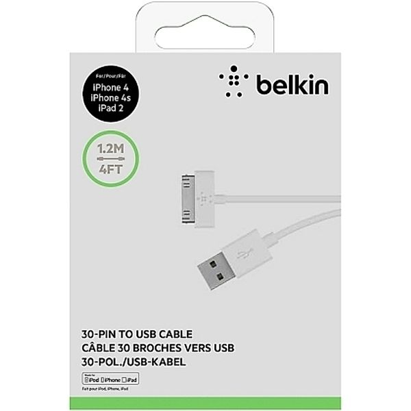 BELKIN 30pin Lade-Sync Kabel, 1.20m, weiß