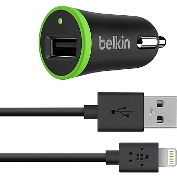 BELKIN Auto-Ladegerät, USB, 2.4A,12W, inkl. 1,2m Lightning Kabel