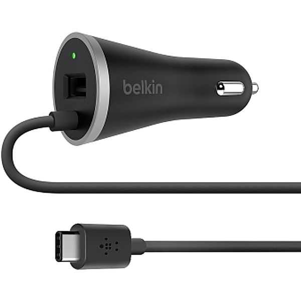 BELKIN Auto-Ladegerät USB-C, mit fixem USB-C Kabel und USB-A Buchse