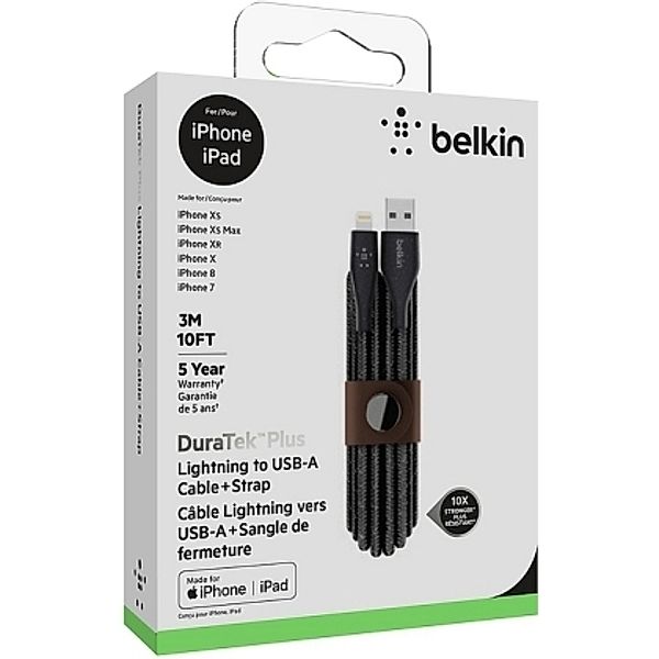 BELKIN Duratek Plus Lightning auf USB A Kabel, 3m, schwarz