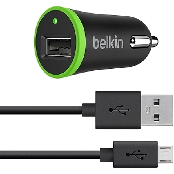 BELKIN KfZ-Ladegerät, 2.4A-12W, inkl. 1.2m Micro-USB Kabel, schwarz