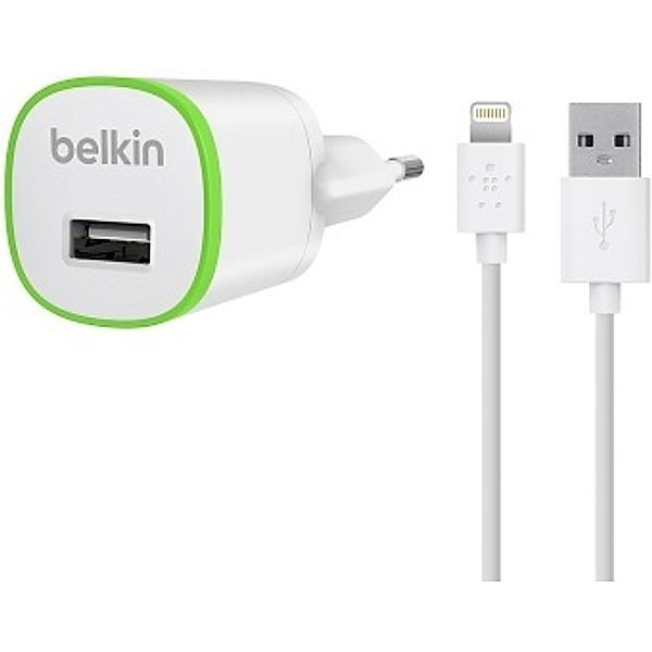 BELKIN Netz-Ladegerät, USB, 1.0A + Lightning-Kabel, 1.20m, weiß