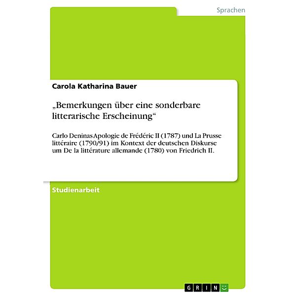 Bemerkungen über eine sonderbare litterarische Erscheinung, Carola Katharina Bauer