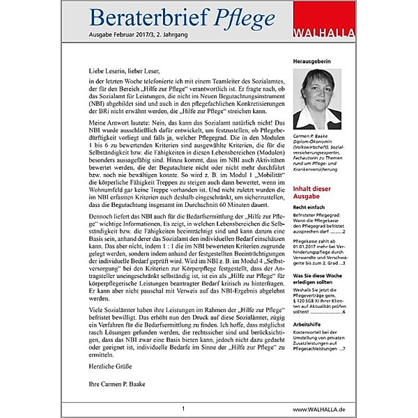 Beraterbrief Pflege Ausgabe Februar 2017/3, Carmen P. Baake