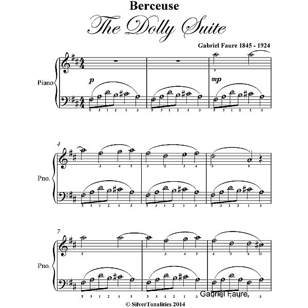 Berceuse the Dolly Suite Easiest Piano Sheet Music, Gabriel Faure