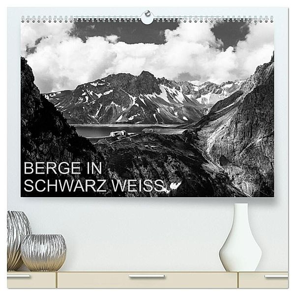 BERGE IN SCHWARZ WEISS (hochwertiger Premium Wandkalender 2025 DIN A2 quer), Kunstdruck in Hochglanz, Calvendo, Thomas Dzikowski