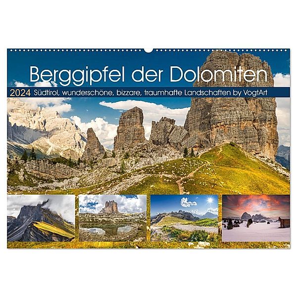 Berggipfel der Dolomiten (Wandkalender 2024 DIN A2 quer), CALVENDO Monatskalender, VogtArt