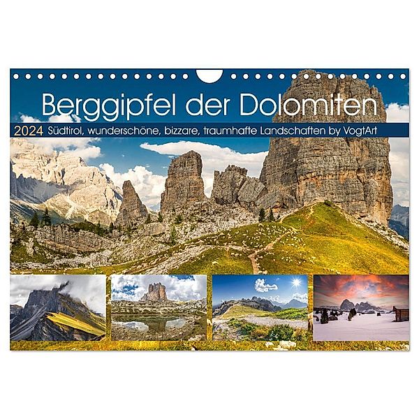 Berggipfel der Dolomiten (Wandkalender 2024 DIN A4 quer), CALVENDO Monatskalender, VogtArt