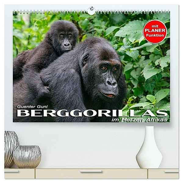 Berggorillas im Herzen Afrikas (hochwertiger Premium Wandkalender 2024 DIN A2 quer), Kunstdruck in Hochglanz, Guenter Guni