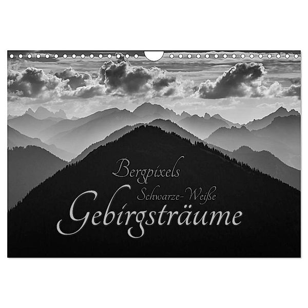 Bergpixels Schwarz-Weisse Gebirgsträume (Wandkalender 2024 DIN A4 quer), CALVENDO Monatskalender, Maik Major