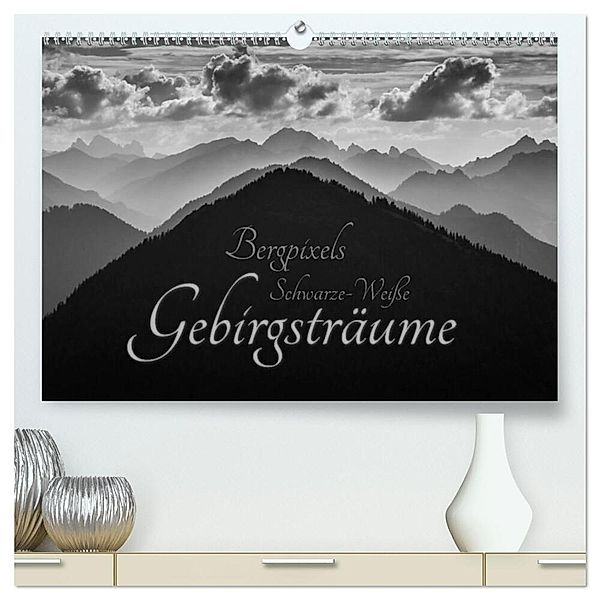 Bergpixels Schwarz-Weisse Gebirgsträume (hochwertiger Premium Wandkalender 2024 DIN A2 quer), Kunstdruck in Hochglanz, Maik Major