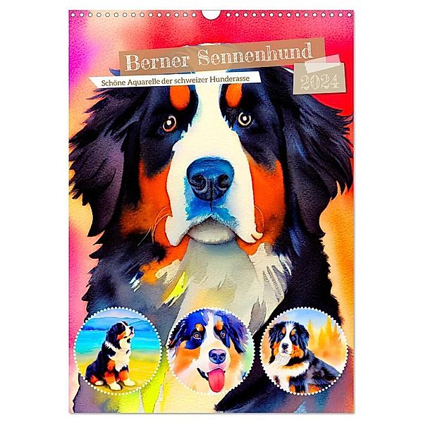 Berner Sennenhund 2024. Schöne Aquarelle der schweizer Hunderasse (Wandkalender 2024 DIN A3 hoch), CALVENDO Monatskalender, Steffani Lehmann