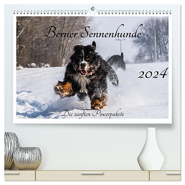 Berner Sennenhunde - Die sanften Powerpakete (hochwertiger Premium Wandkalender 2024 DIN A2 quer), Kunstdruck in Hochglanz, Jana K. Fotografie