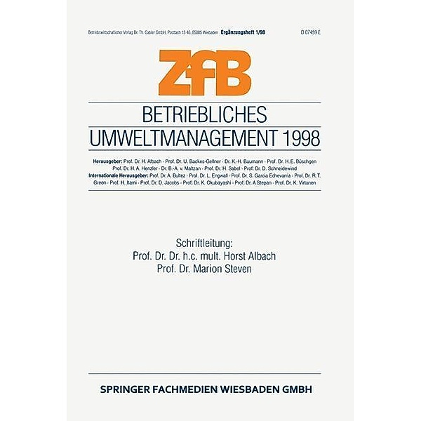 Betriebliches Umweltmanagement 1998 / ZfB Special Issue Bd.1