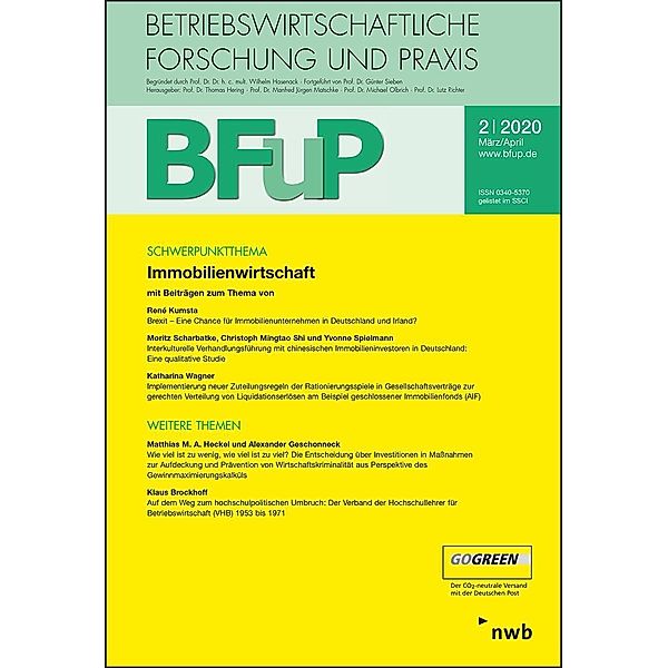 Betriebswirtschaftliche Forschung und Praxis (BFuP): 2/2020 Immobilienwirtschaft