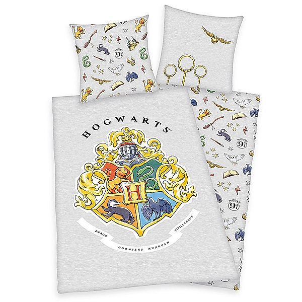 HERDING Bettwäsche HARRY POTTER – HOGWARTS (80x80/135x200) in silbergrau