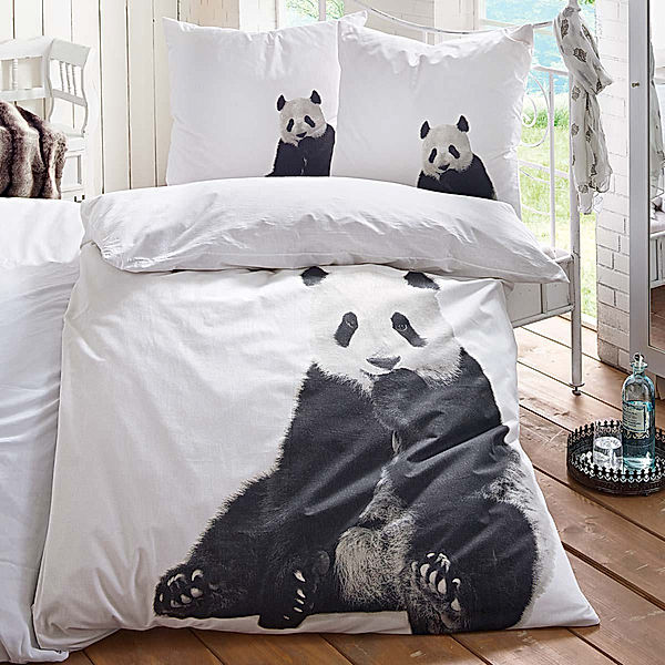 Bettwäsche Panda weiß 1350x2000mm (Kissenbezug 800x800 mm)