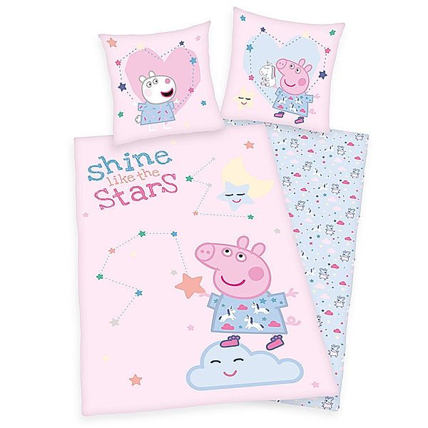 HERDING Bettwäsche PEPPA PIG – SHINE LIKE STARS (80x80/135x200) in rosa