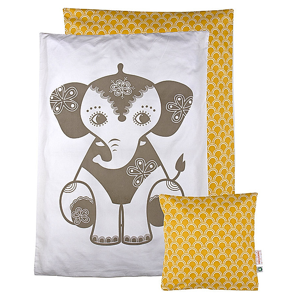 Roommate Bettwäsche SOULMATE ELEPHANT KIDS (140x200/60x60) in gelb/weiß