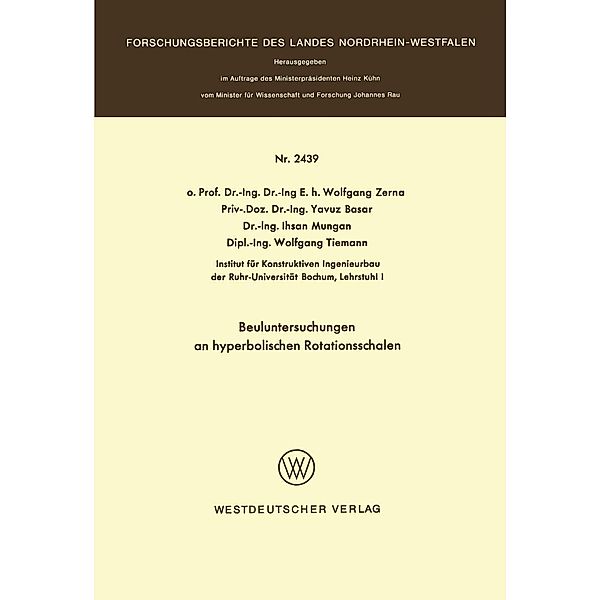 Beuluntersuchungen an hyperbolischen Rotationsschalen / Forschungsberichte des Landes Nordrhein-Westfalen Bd.2439