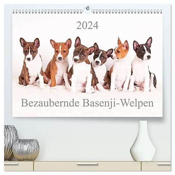Bezaubernde Basenji-Welpen (hochwertiger Premium Wandkalender 2024 DIN A2 quer), Kunstdruck in Hochglanz, Angelika Joswig