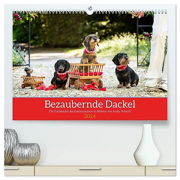 Bezaubernde Dackel (hochwertiger Premium Wandkalender 2024 DIN A2 quer), Kunstdruck in Hochglanz, Dackelzauber