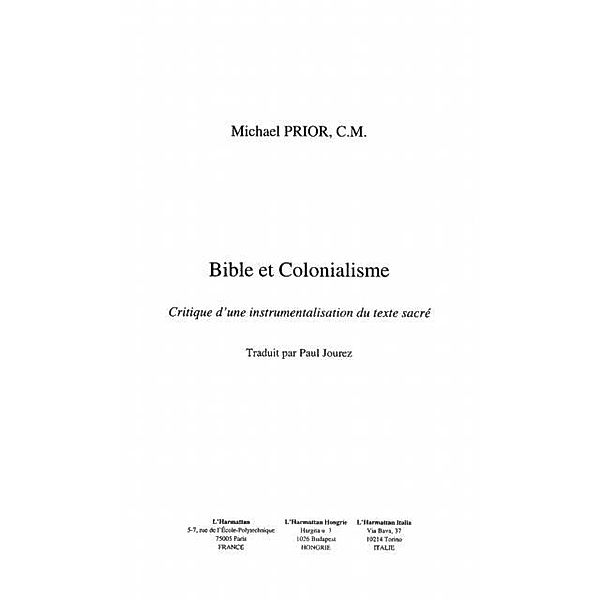 Bible et colonialisme / Hors-collection, Prior Michael