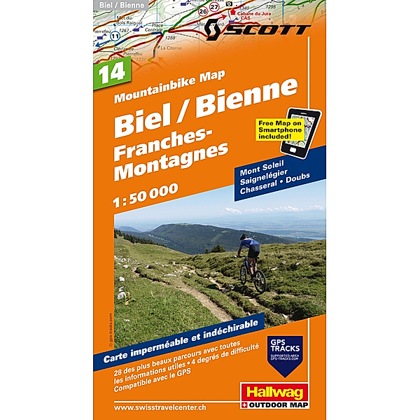 Biel-Bienne, Franches Montagnes Nr. 14 Mountainbike-Karte 1:50 000
