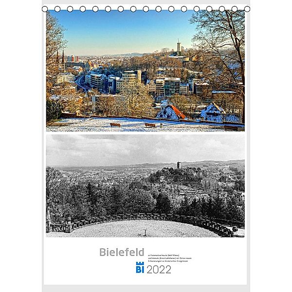 Bielefelder Fotomotive heute und damals mit historischen Ereignissen (Tischkalender 2022 DIN A5 hoch), Wolf Kloss