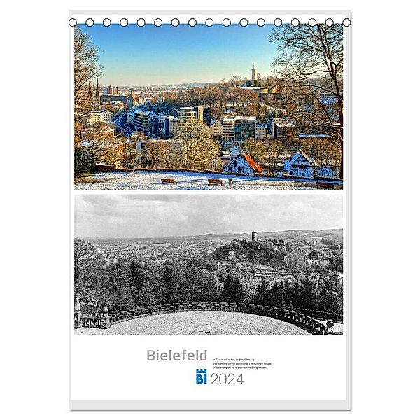 Bielefelder Fotomotive heute und damals mit historischen Ereignissen (Tischkalender 2024 DIN A5 hoch), CALVENDO Monatskalender, Wolf Kloss