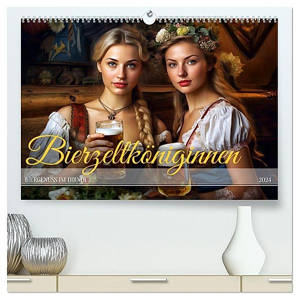 Bierzeltköniginnen - Biergenuss im Dirndl (hochwertiger Premium Wandkalender 2024 DIN A2 quer), Kunstdruck in Hochglanz, Anja Frost