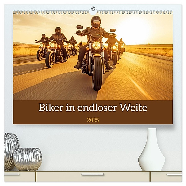 Biker in unendlicher Weite (hochwertiger Premium Wandkalender 2025 DIN A2 quer), Kunstdruck in Hochglanz, Calvendo, Liselotte Brunner-Klaus