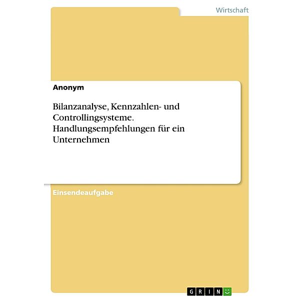 Bilanzanalyse, Kennzahlen- und Controllingsysteme. Handlungsempfehlungen für ein Unternehmen