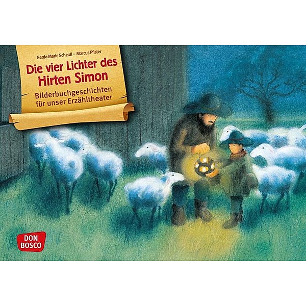 Bilderbuchgeschichten für unser Erzähltheater / Die vier Lichter des Hirten Simon. Kamishibai Bildkartenset., Gerda Marie Scheidl