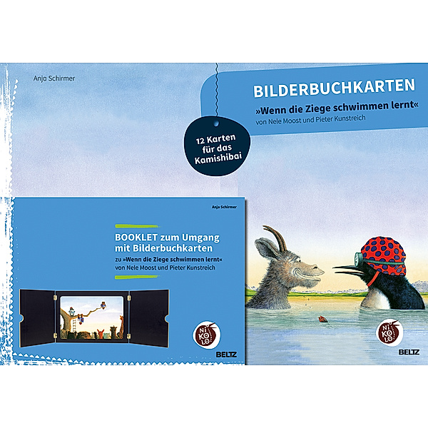 Bilderbuchkarten Wenn die Ziege schwimmen lernt von Neele Moost und Pieter Kunstreich, Anja Schirmer