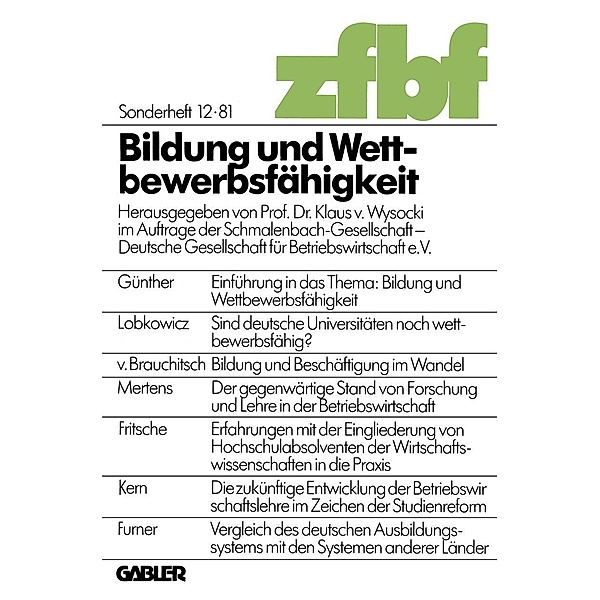 Bildung und Wettbewerbsfähigkeit / Schmalenbachs Zeitschrift für betriebswirtschaftliche Forschung - Sonderheft Bd.12, Klaus ~von&xc Wysocki