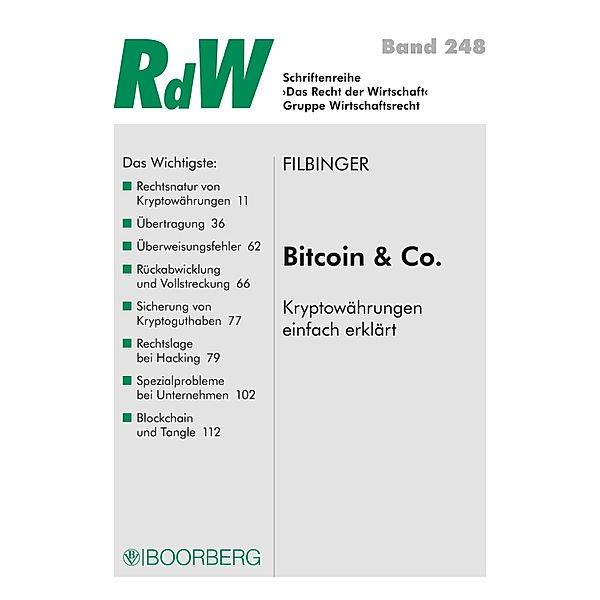Bitcoin & Co / Recht der Wirtschaft RdW Bd.248, Konstantin Filbinger