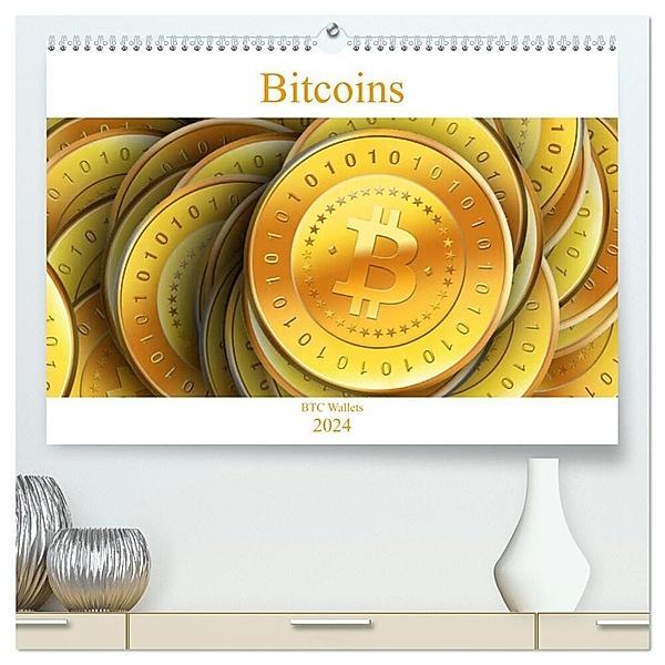 Bitcoins (hochwertiger Premium Wandkalender 2024 DIN A2 quer), Kunstdruck in Hochglanz, BTC Wallets