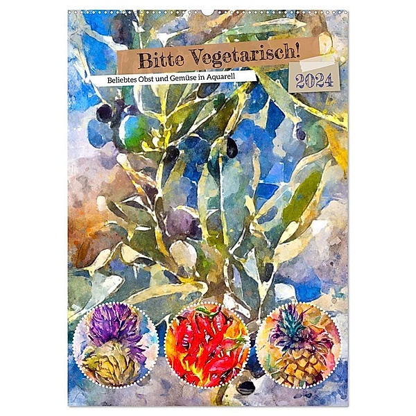 Bitte Vegetarisch! - Beliebtes Obst und Gemüse in Aquarell (Wandkalender 2024 DIN A2 hoch), CALVENDO Monatskalender, Anja Frost