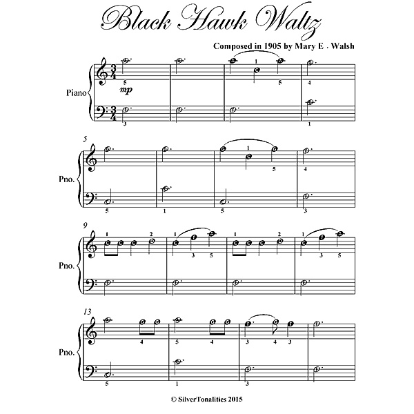 Black Hawk Waltz Easiest Piano Sheet Music, Mary E Walsh